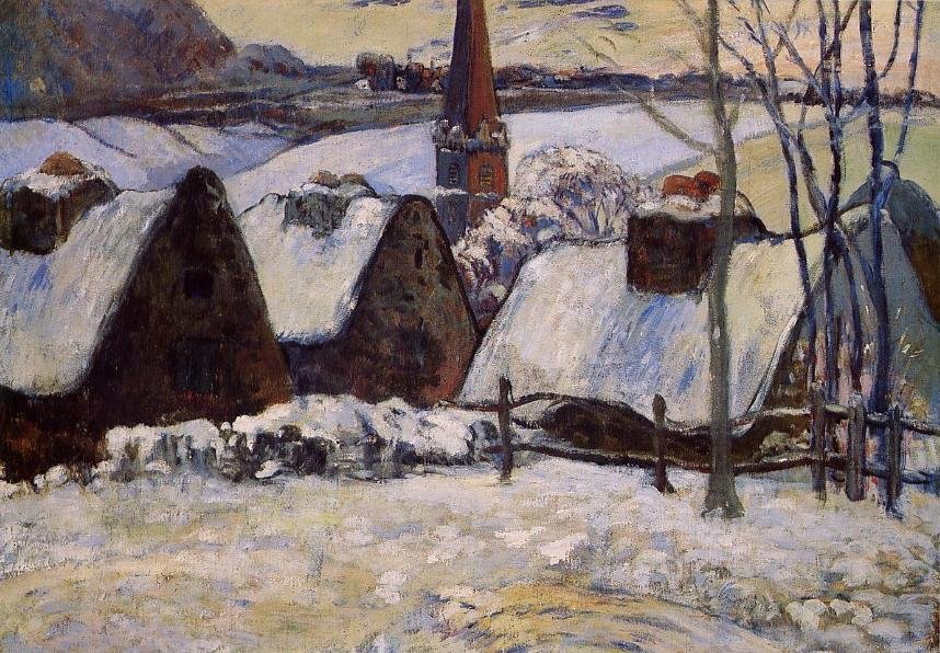 Bretonská vesnice na sněhu od Paul Gauguin