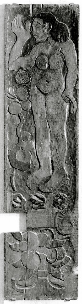 Vyřezávaný vertikální panel z rámu dveří Gauguinsovy poslední rezidence v Atuoně na Hiva Oa (ostrovy Markézy), 1902 (sekvoje) od Paul Gauguin