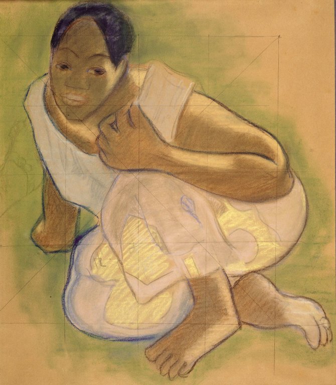 Krčící se dívka z Tahiti od Paul Gauguin