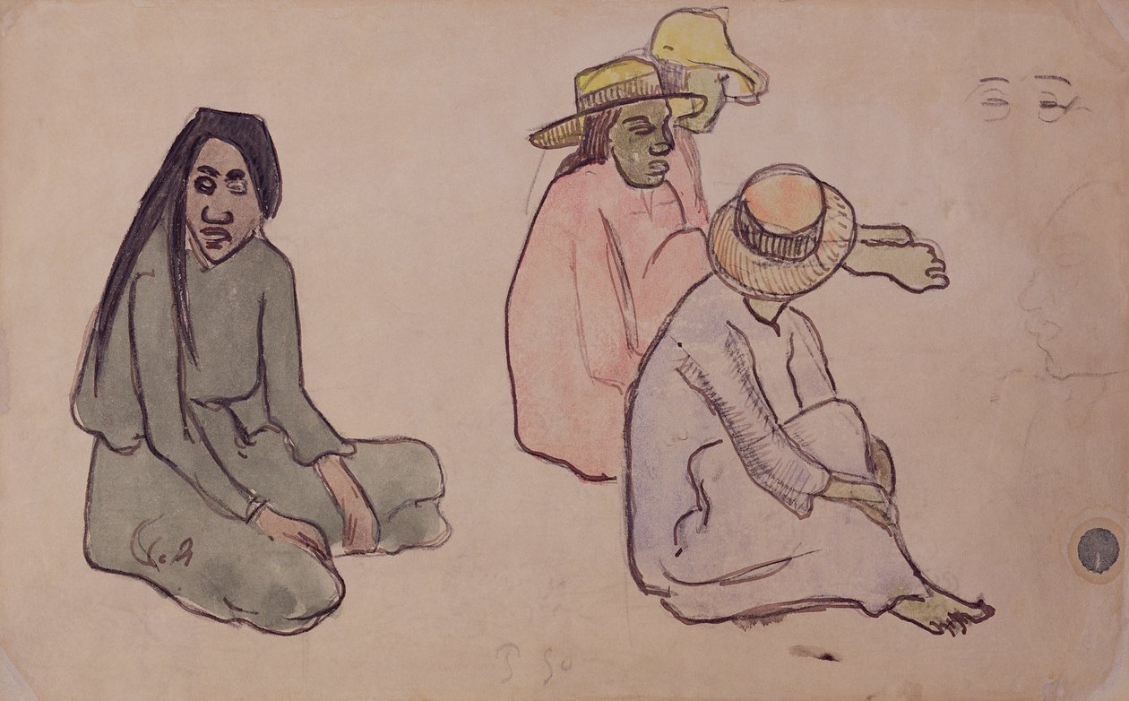 Studium Tahiťanů (wc, inkoust a tužka na papíře) od Paul Gauguin