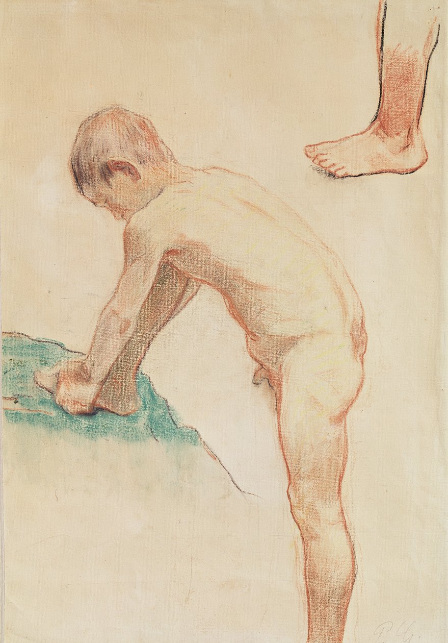 Studie o chlapci a noze, 1888 (červená křída, uhel a pastel na béžovém papíře) (viz také 146451) od Paul Gauguin