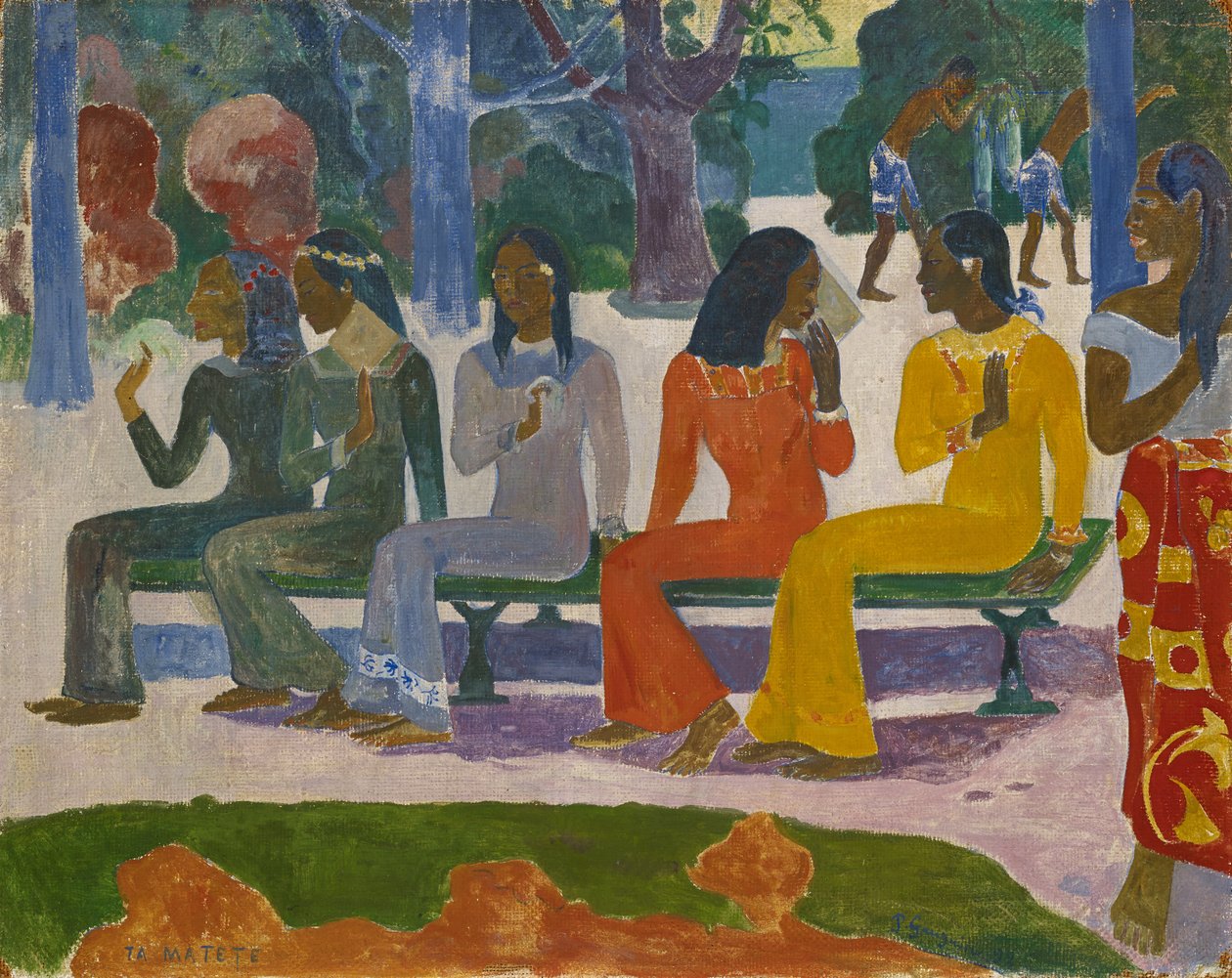 Ta Matete (Dnes nepůjdeme na trh) 1892 (kvaš na plátně) od Paul Gauguin