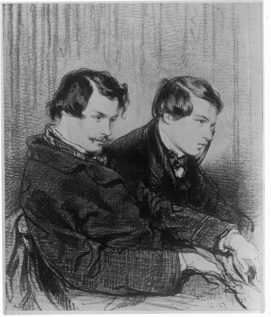 Edmond de Goncourt (1822-86) a Jules de Goncourt (1830-70) v lóži u divadla, 1853 od Paul Gavarni