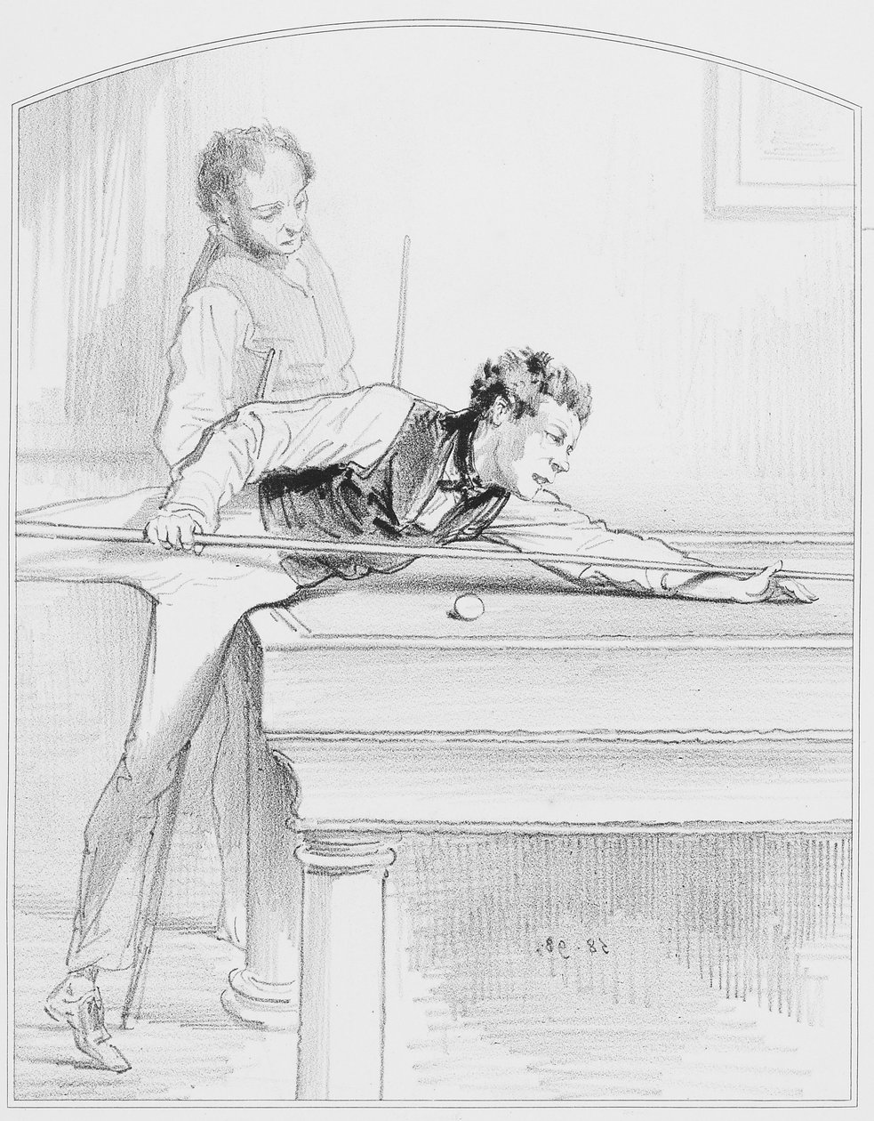 Le billiard, Plate 19 z Les Toquades, 1858 od Paul Gavarni