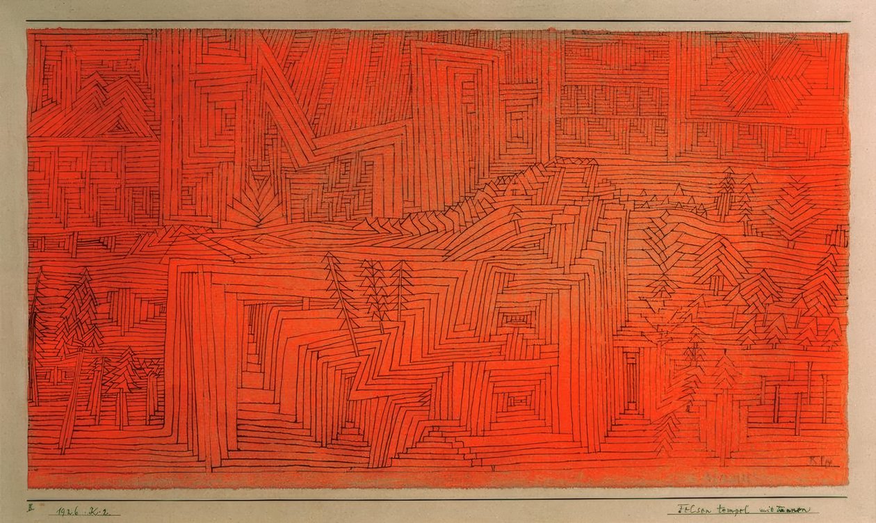 Skalní chrám s jedlemi od Paul Klee
