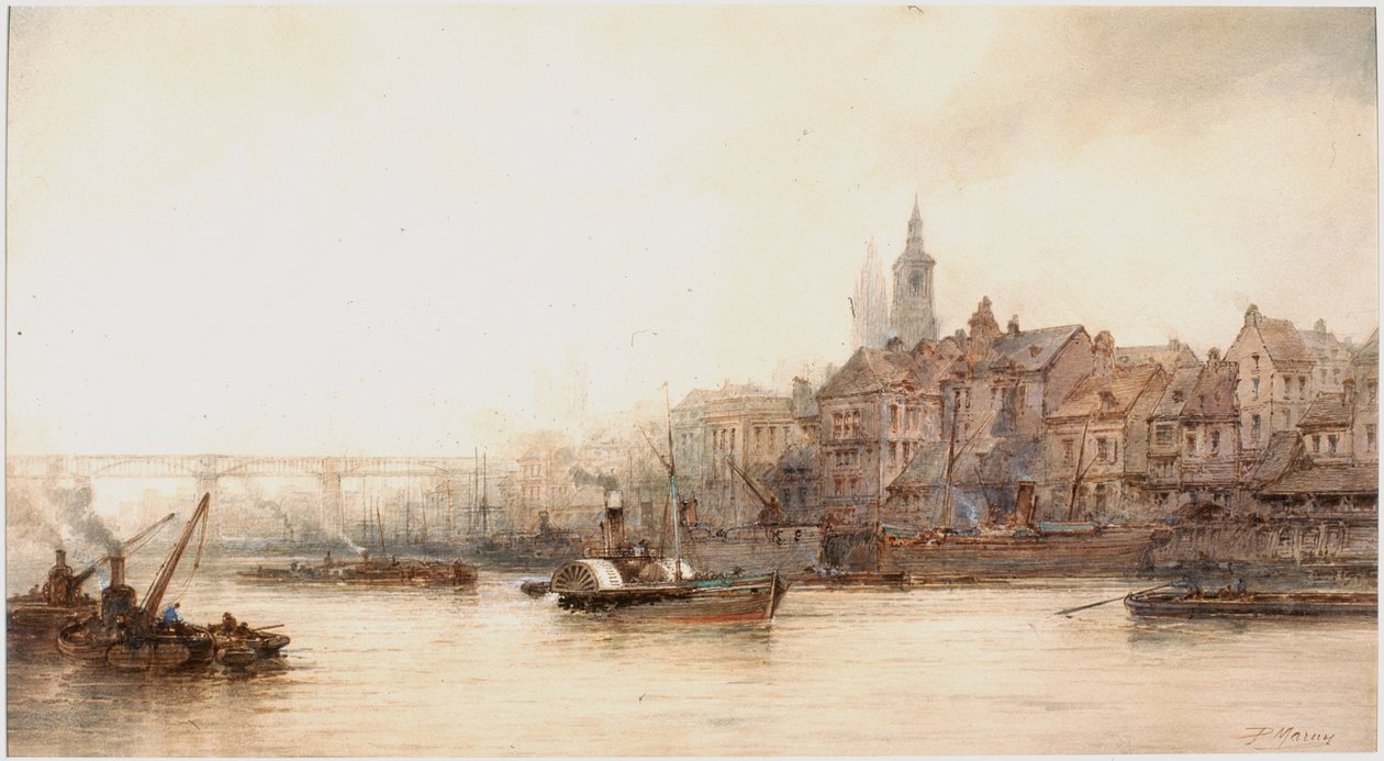 Newcastle River Frontage (barva karoserie, tužka a wc na papíře) od Paul Marny