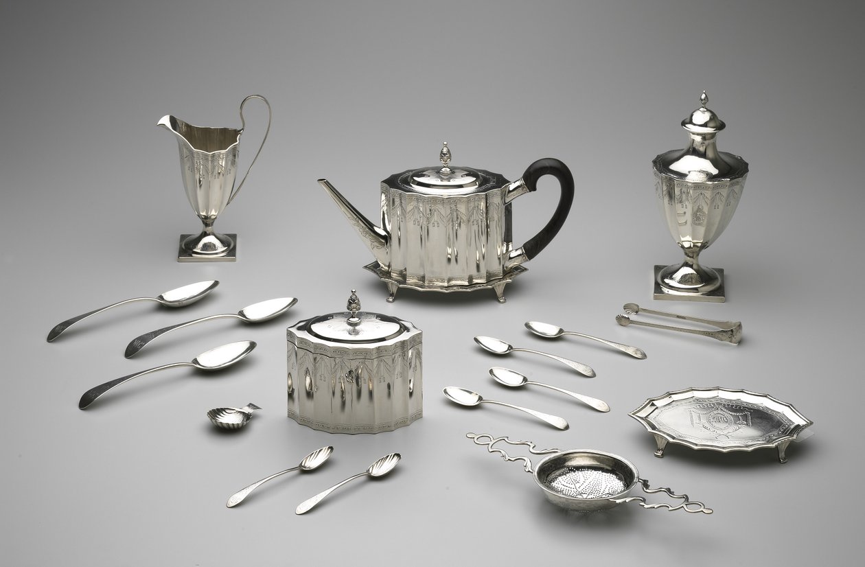 Čajový servis, 1792 (stříbro a dřevo) od Paul Revere