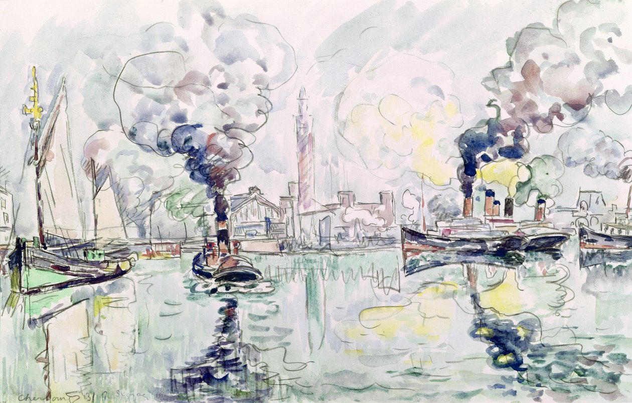 Cherbourg, 1931 (tužka a wc na papíře) od Paul Signac