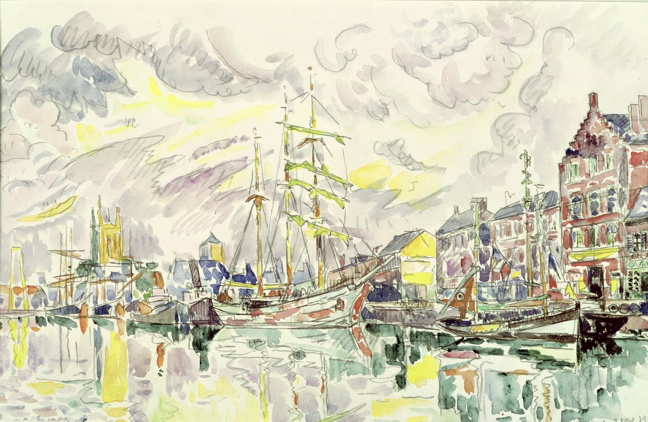 Fecamp, 1934 (tužka a wc na papíře) od Paul Signac