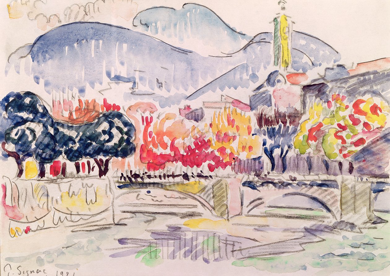 Le Paillon, Nice, 1921 (tužka a wc na papíře) od Paul Signac