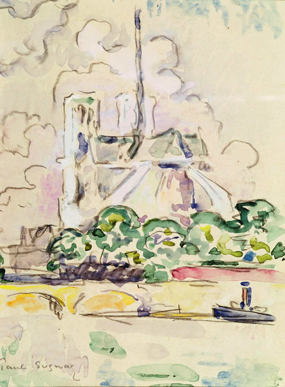 Notre-Dame, 1925 (tužka a wc na papíře) od Paul Signac
