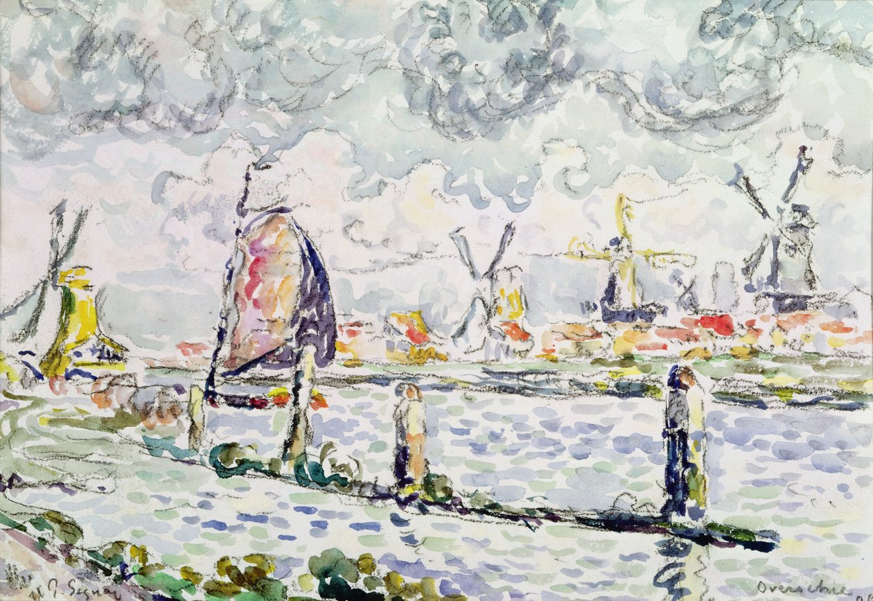 Overschie, 1906 (tužka a toaleta na papíře) od Paul Signac