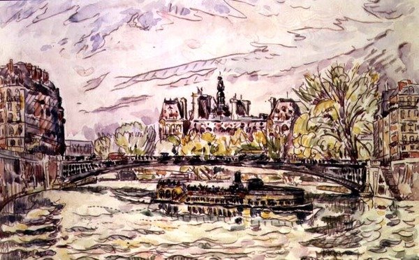Pont Louis-Philippe, Paříž, 1928 (wc) od Paul Signac