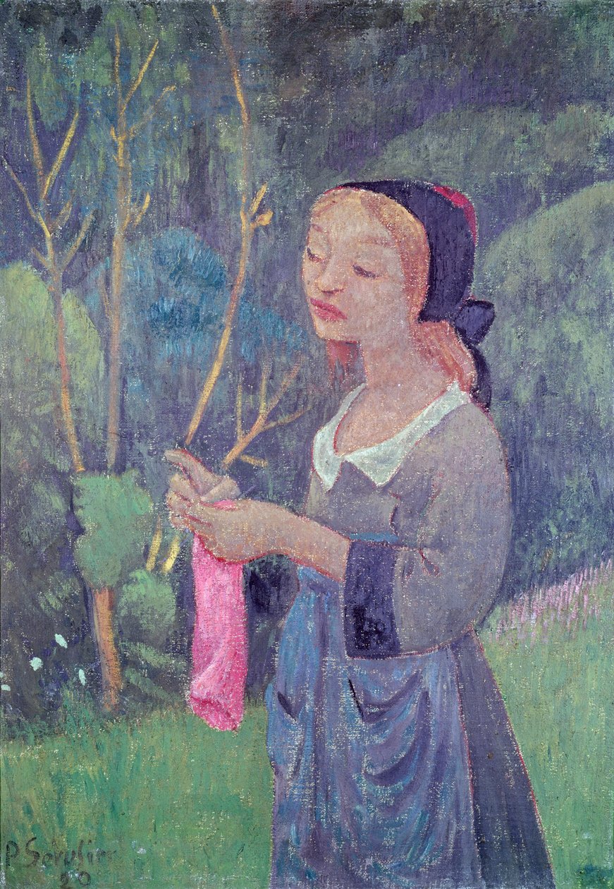 Mladá dívka s růžovou punčochou nebo mladé bretaňské pletení, 1920 od Paul Sérusier