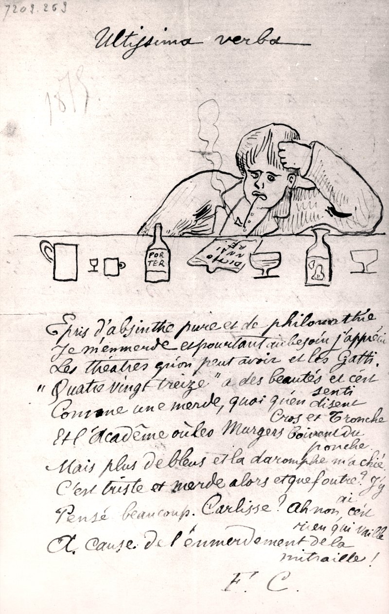 „Poslední slova“, kresba Arthura Rimbauda, ​​1875 od Paul Verlaine
