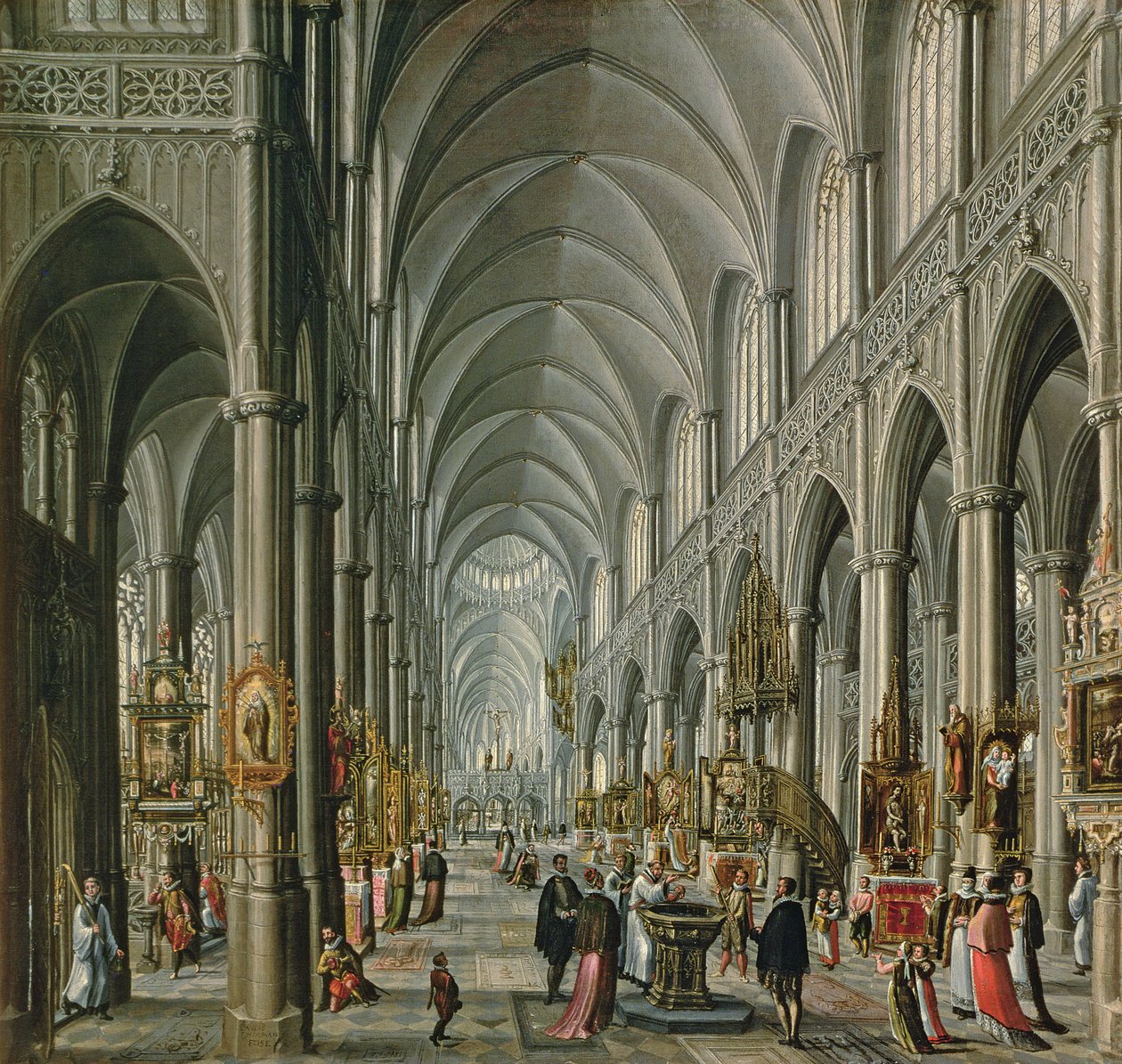 Interiér gotického kostela, 1596-97 od Paul Vredeman de Vries