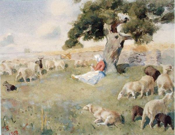 Pastýř se stádem ovcí od Paul Burman