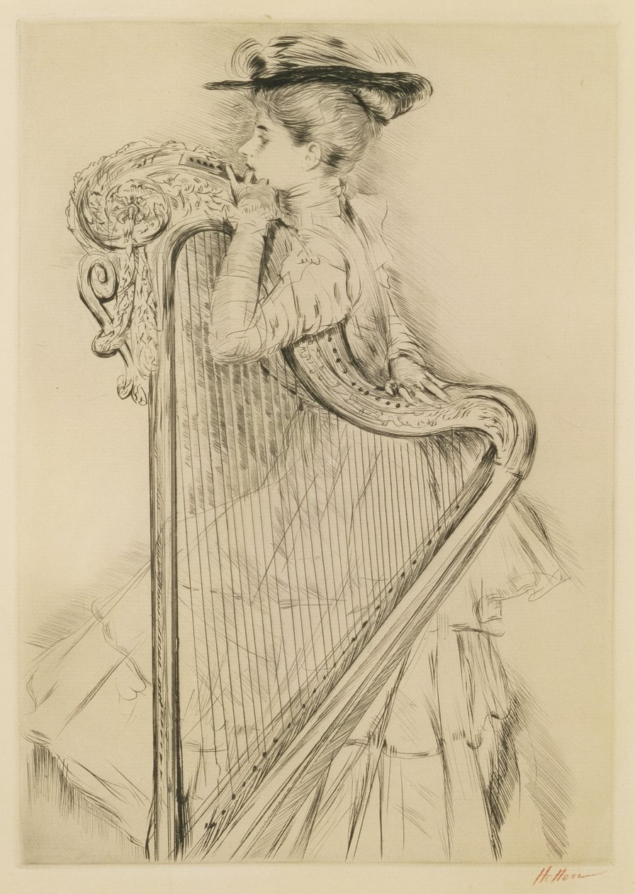 Žena s harfou (suchá jehla) od Paul Cesar Helleu