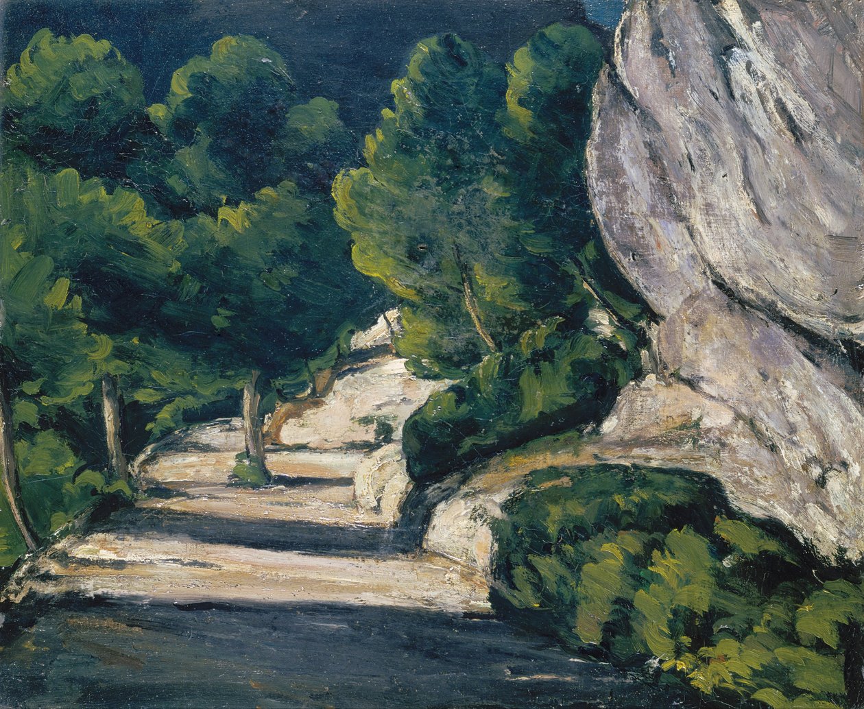 Krajina. Silnice se stromy ve Skalistých horách od Paul Cézanne
