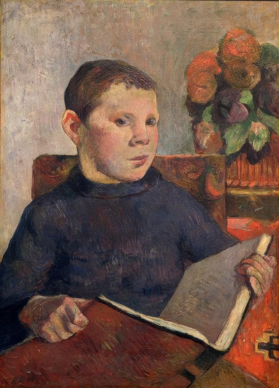 Portrét syna Clovise s knihou od Paul Gauguin