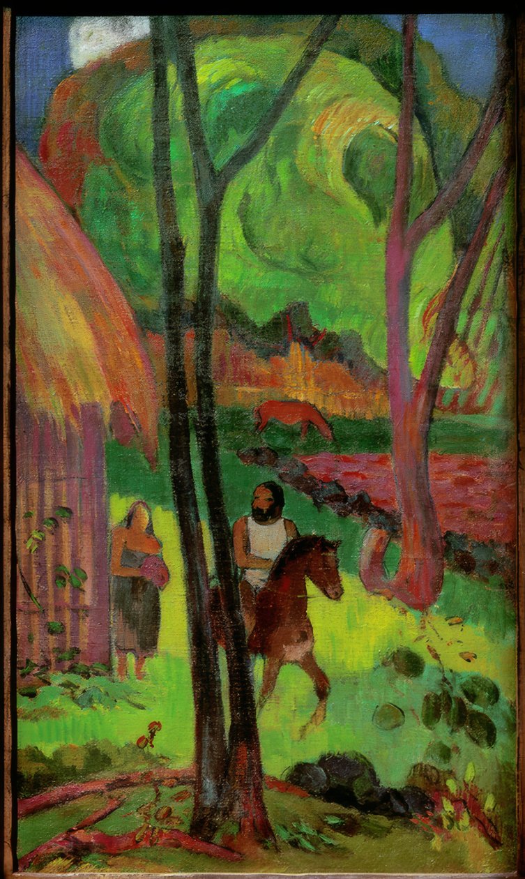 Jezdec před chatou od Paul Gauguin