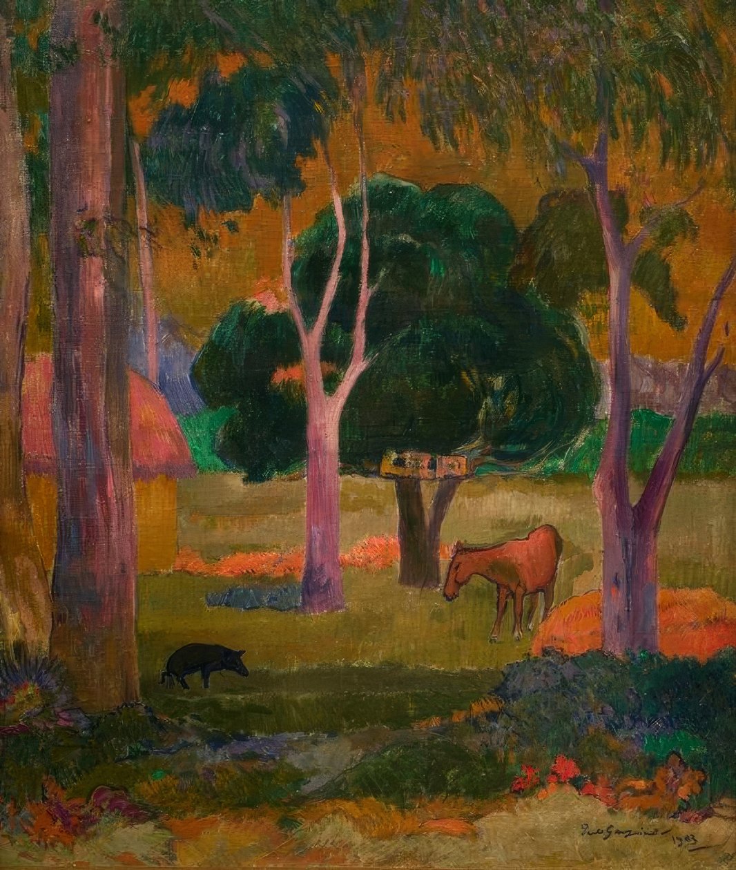 Krajina s prasetem a koněm od Paul Gauguin