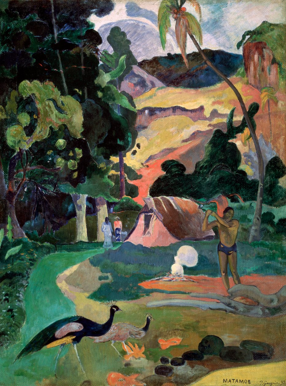 Smrt Matamoe. Krajina s pávy, 1892 od Paul Gauguin