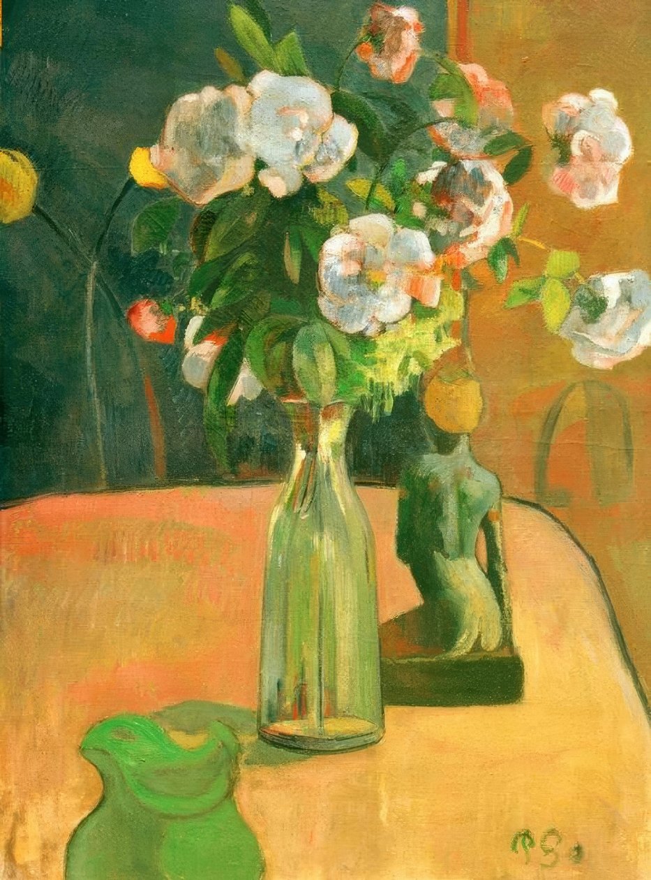 Růže a soška od Paul Gauguin