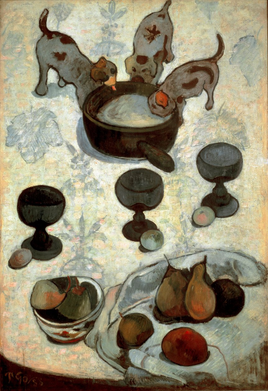 Zátiší se třemi štěňaty od Paul Gauguin
