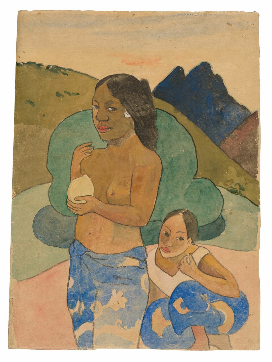 Dvě tahitské ženy v krajině od Paul Gauguin