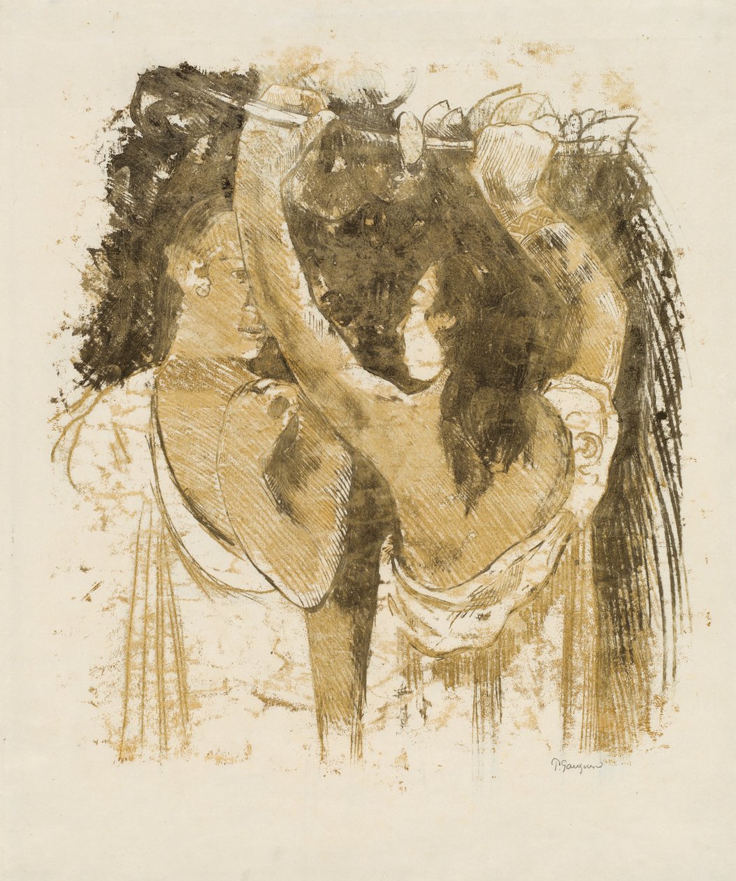 Dva Tahiťané sbírají ovoce [recto] od Paul Gauguin