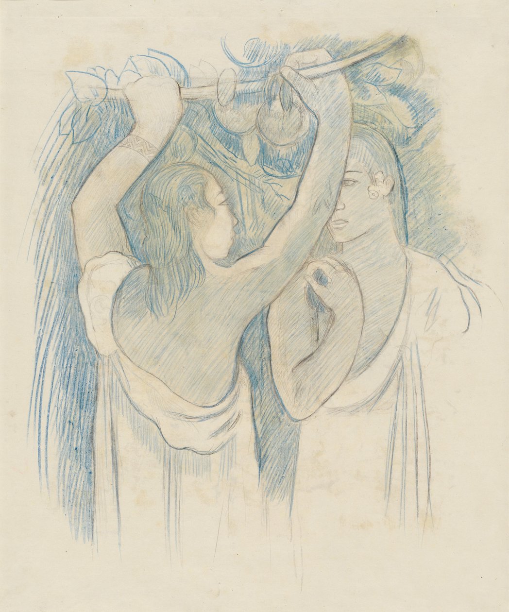 Dva Tahiťané sbírají ovoce [verso] od Paul Gauguin