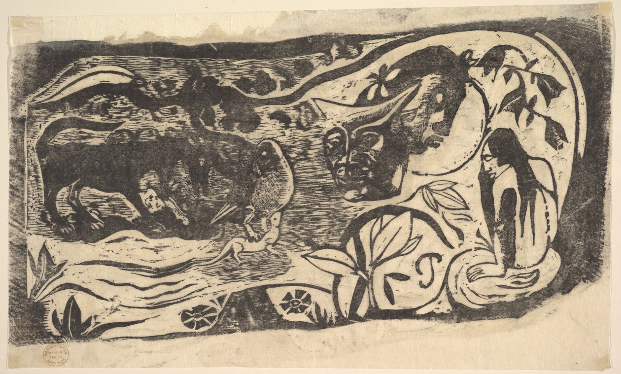 Dřevoryt s hlavou rohatou, 1898-99. od Paul Gauguin