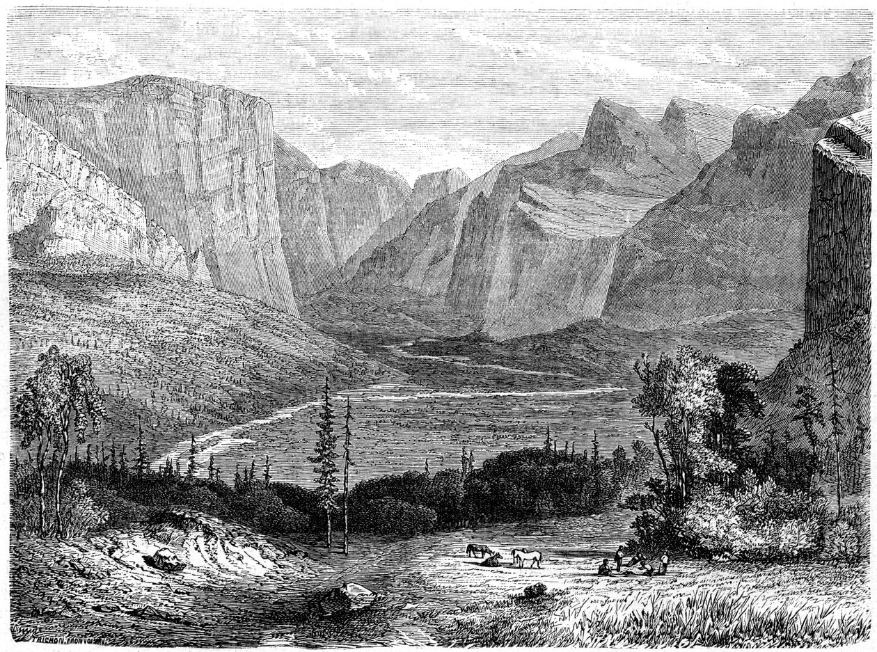 Yosemitské údolí, Kalifornie, 19. století. od Paul Huet