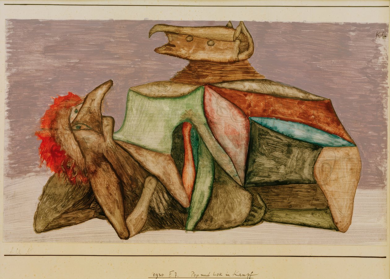 Pop a lokomotiva v bitvě od Paul Klee