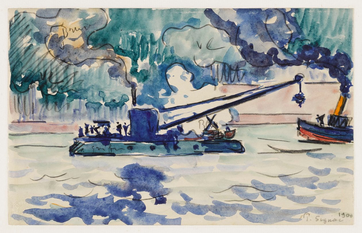 Plovoucí jeřáb a remorkér od Paul Signac