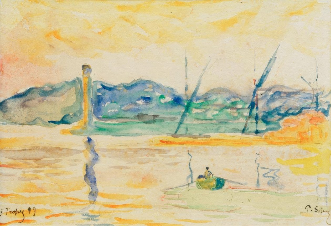 Vjezd do přístavu Saint-Tropez při západu slunce od Paul Signac