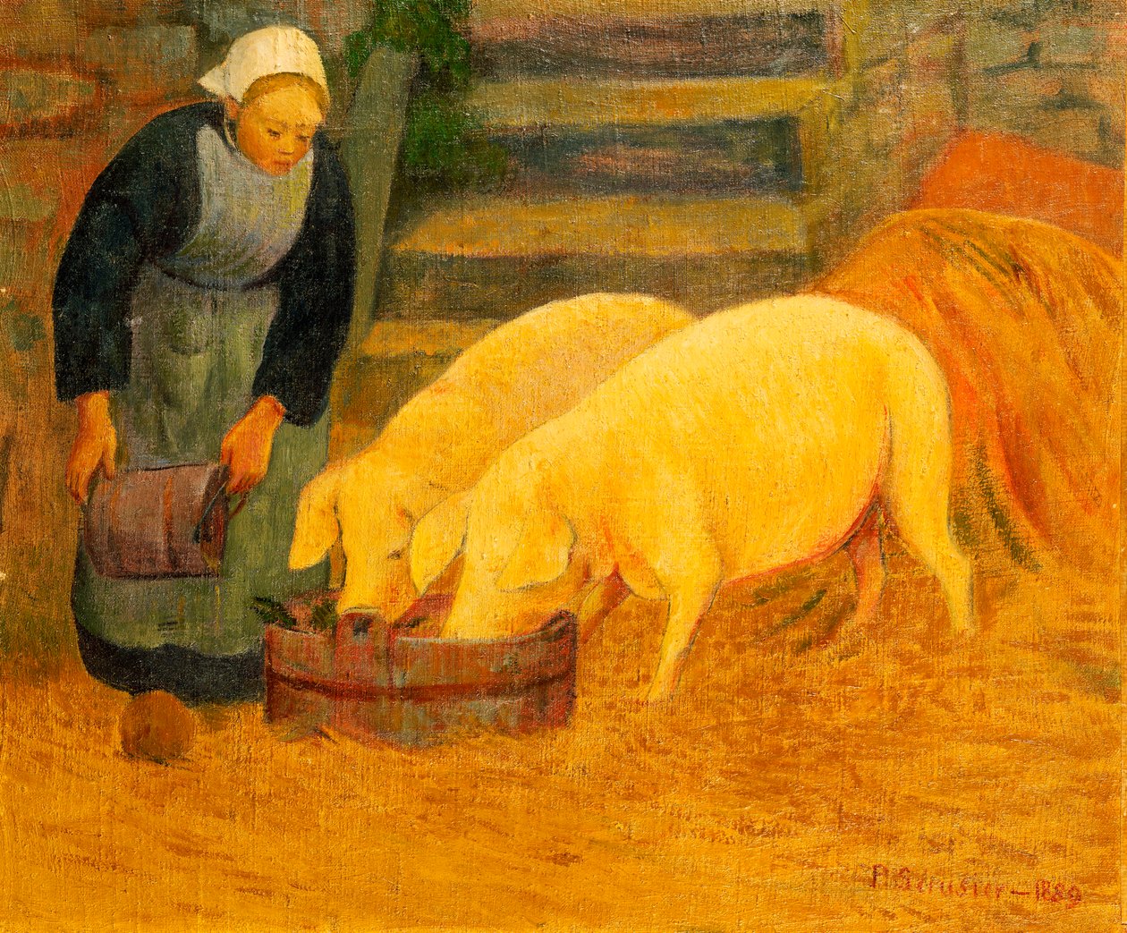 Mladá dívka krmící dvě prasata, 1889 od Paul Sérusier