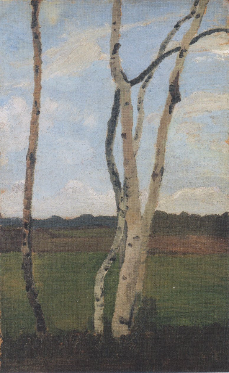 Kmeny břízy před krajinou od Paula Modersohn Becker