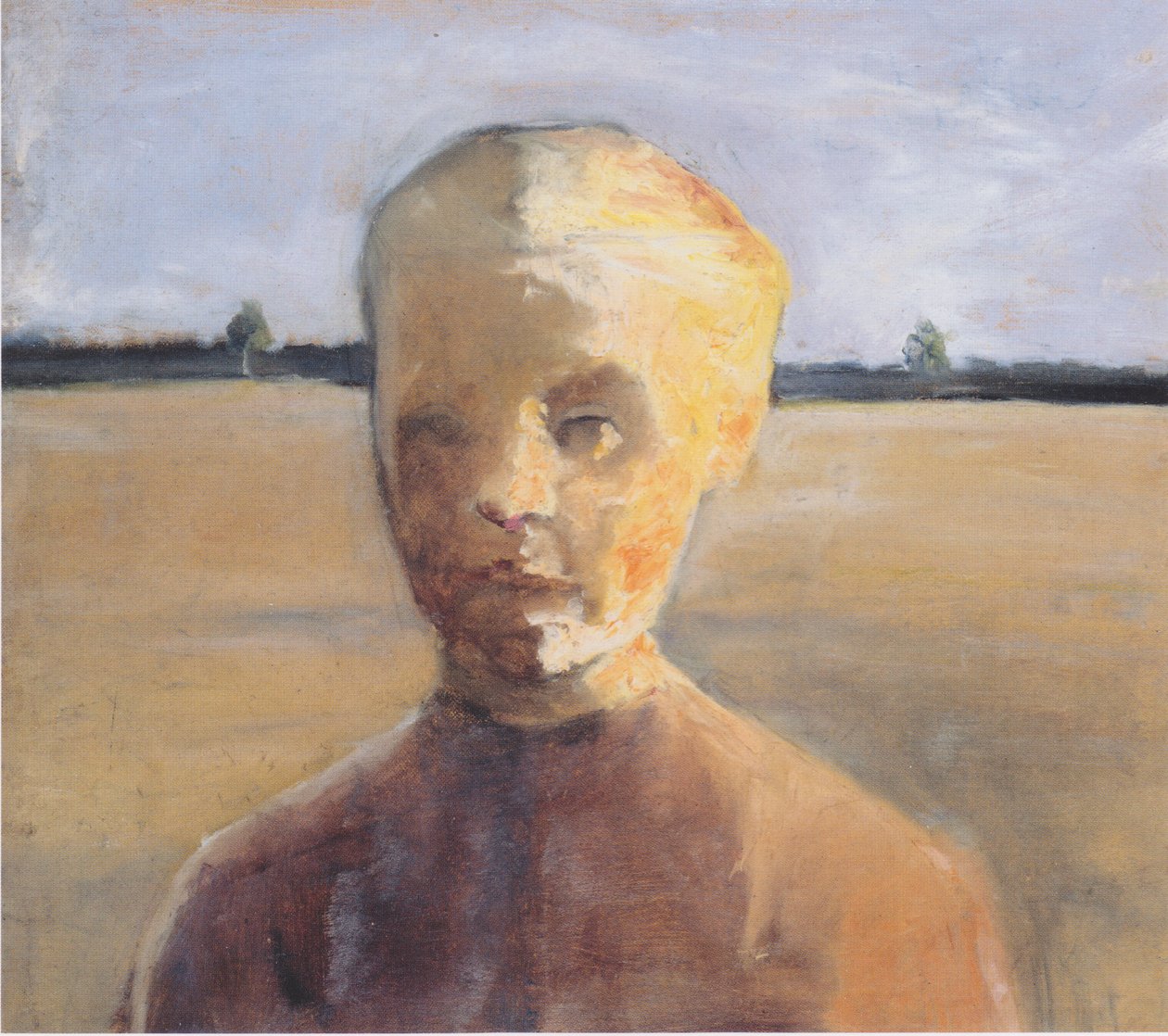Poloviční portrét dívky na slunci před širokou krajinou od Paula Modersohn Becker
