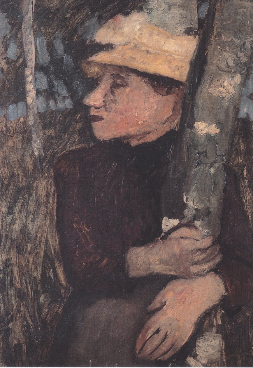 Žena se slaměným kloboukem mezi břízami od Paula Modersohn Becker