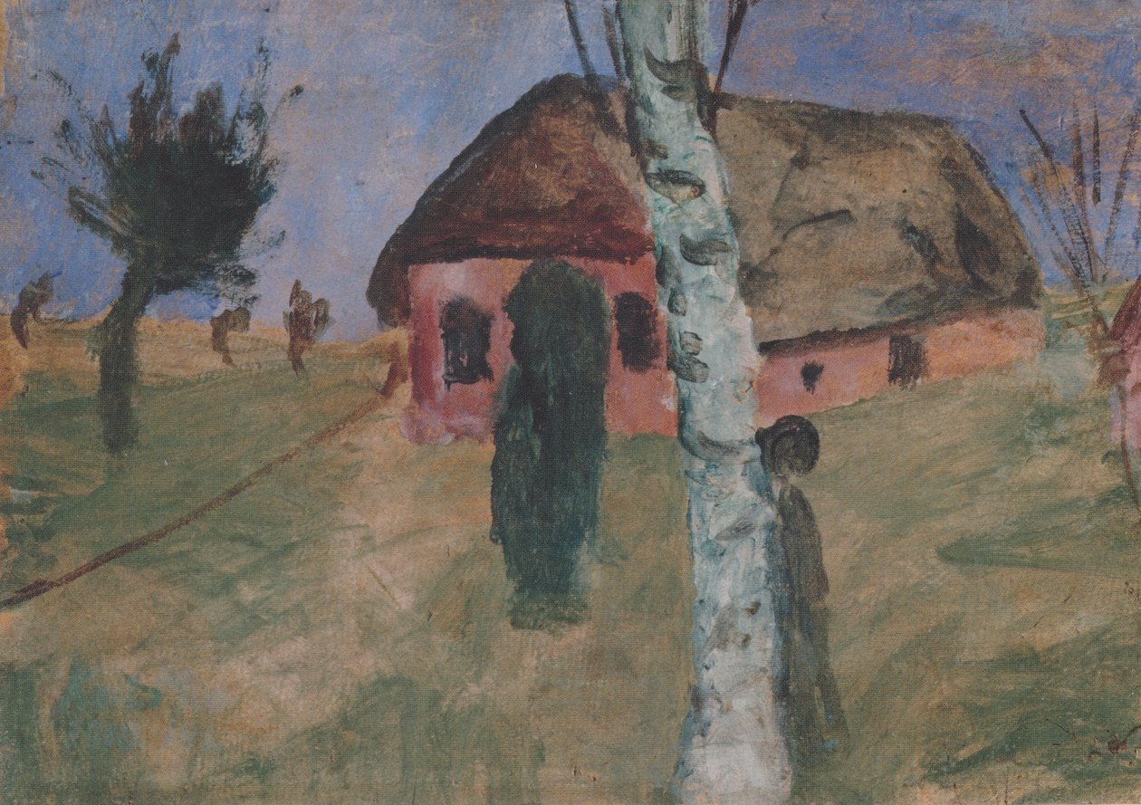 Červený dům s břízou od Paula Modersohn Becker