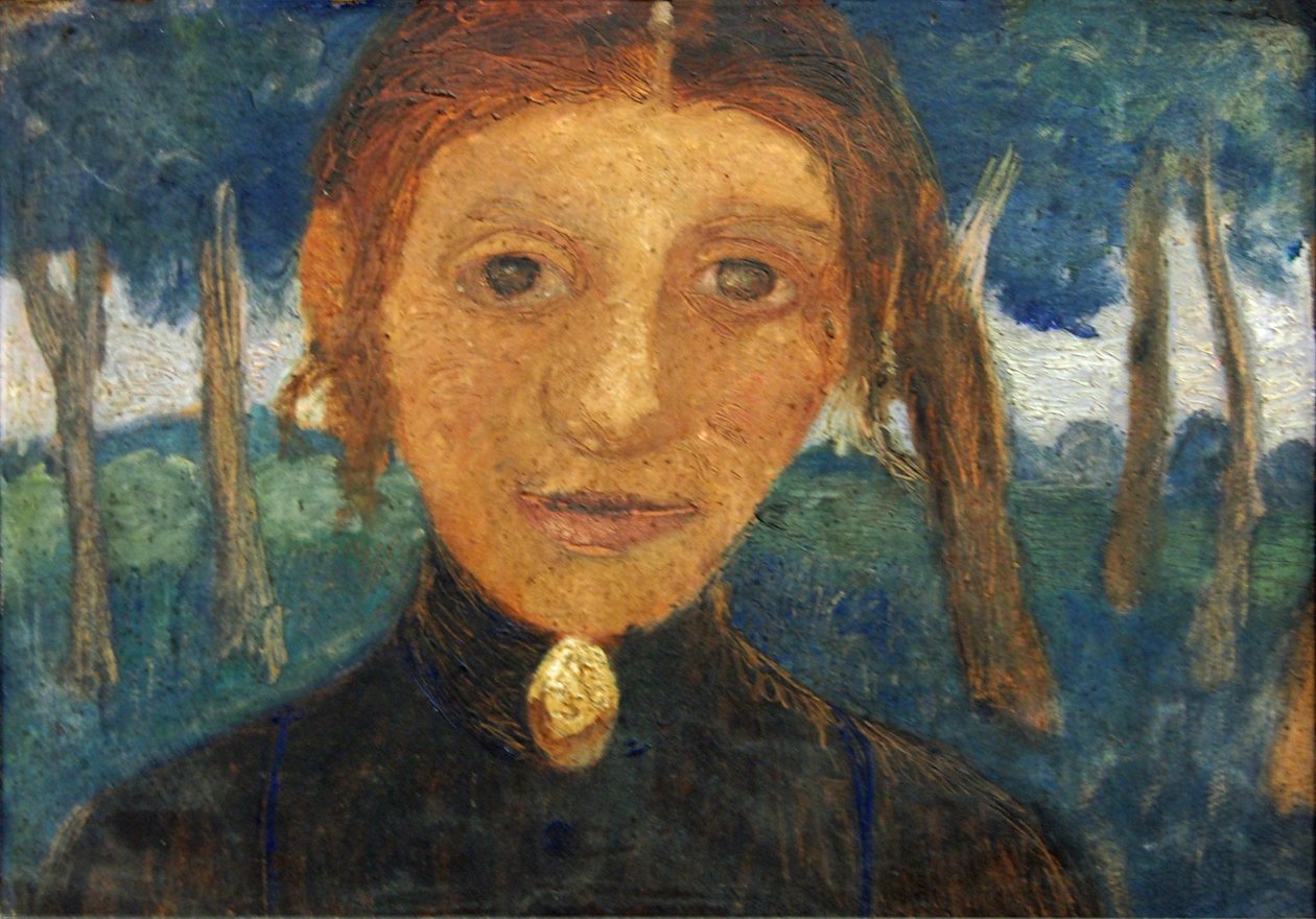 Autoportrét s krajinou před stromy od Paula Modersohn Becker