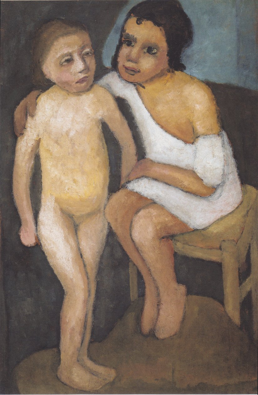 Sedící dívka v bílé košili a stojící nahá dívka od Paula Modersohn Becker