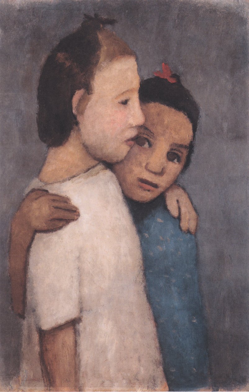 Dvě dívky v bílých a modrých šatech od Paula Modersohn Becker