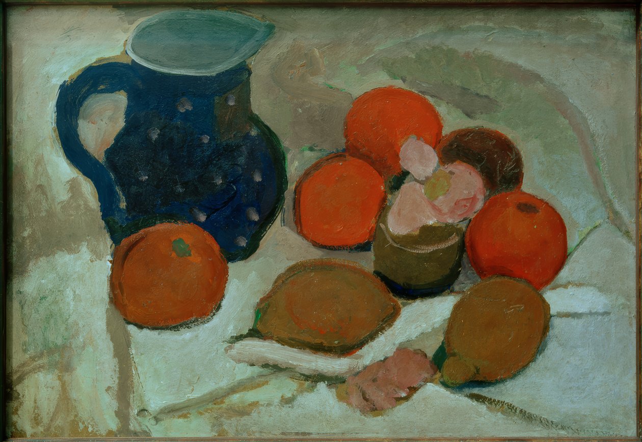 Zátiší s modrým, bíle tečkovaným džbánem (II) od Paula Modersohn Becker