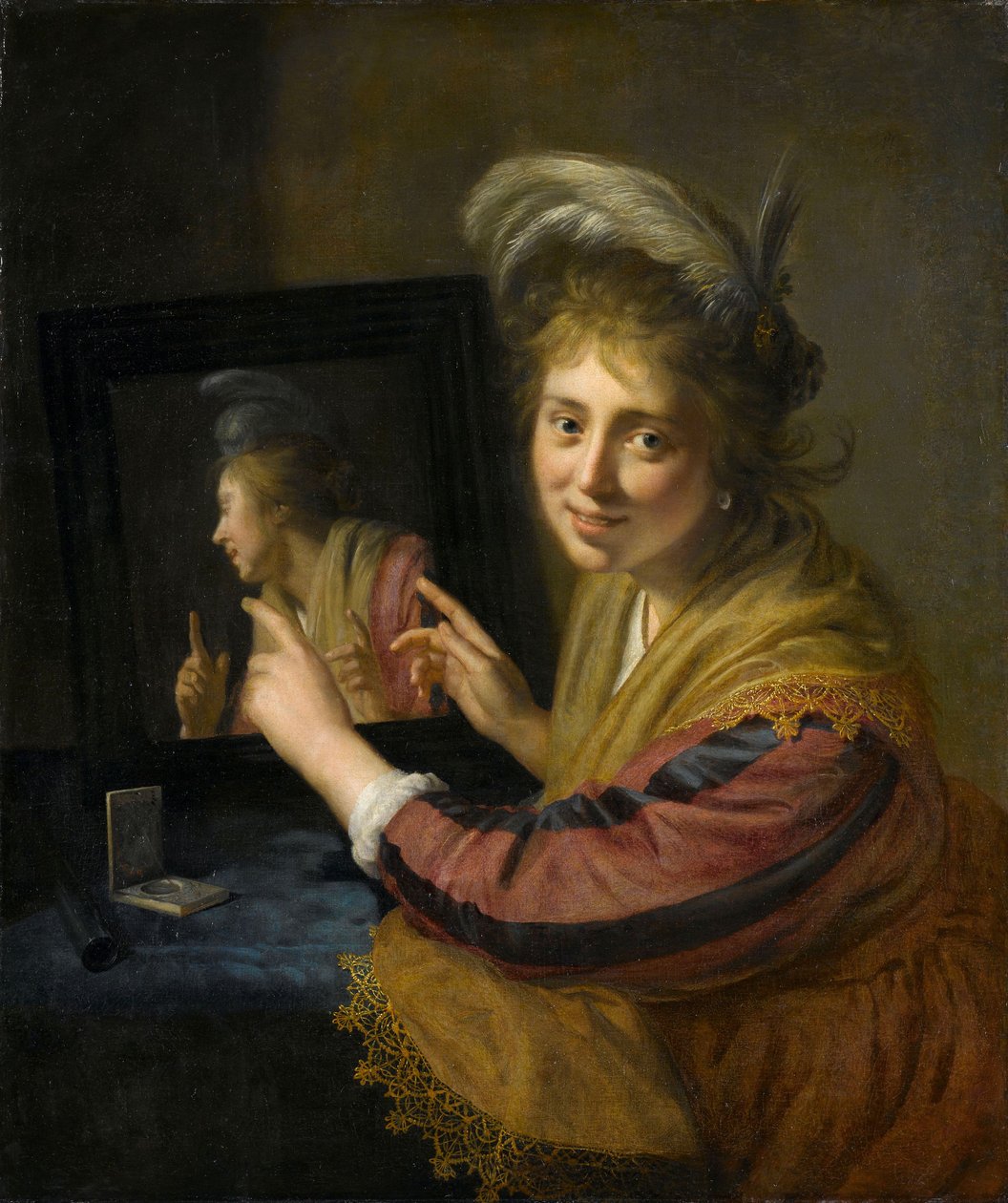 Dívka u zrcadla, 1632 od Paulus Moreelse