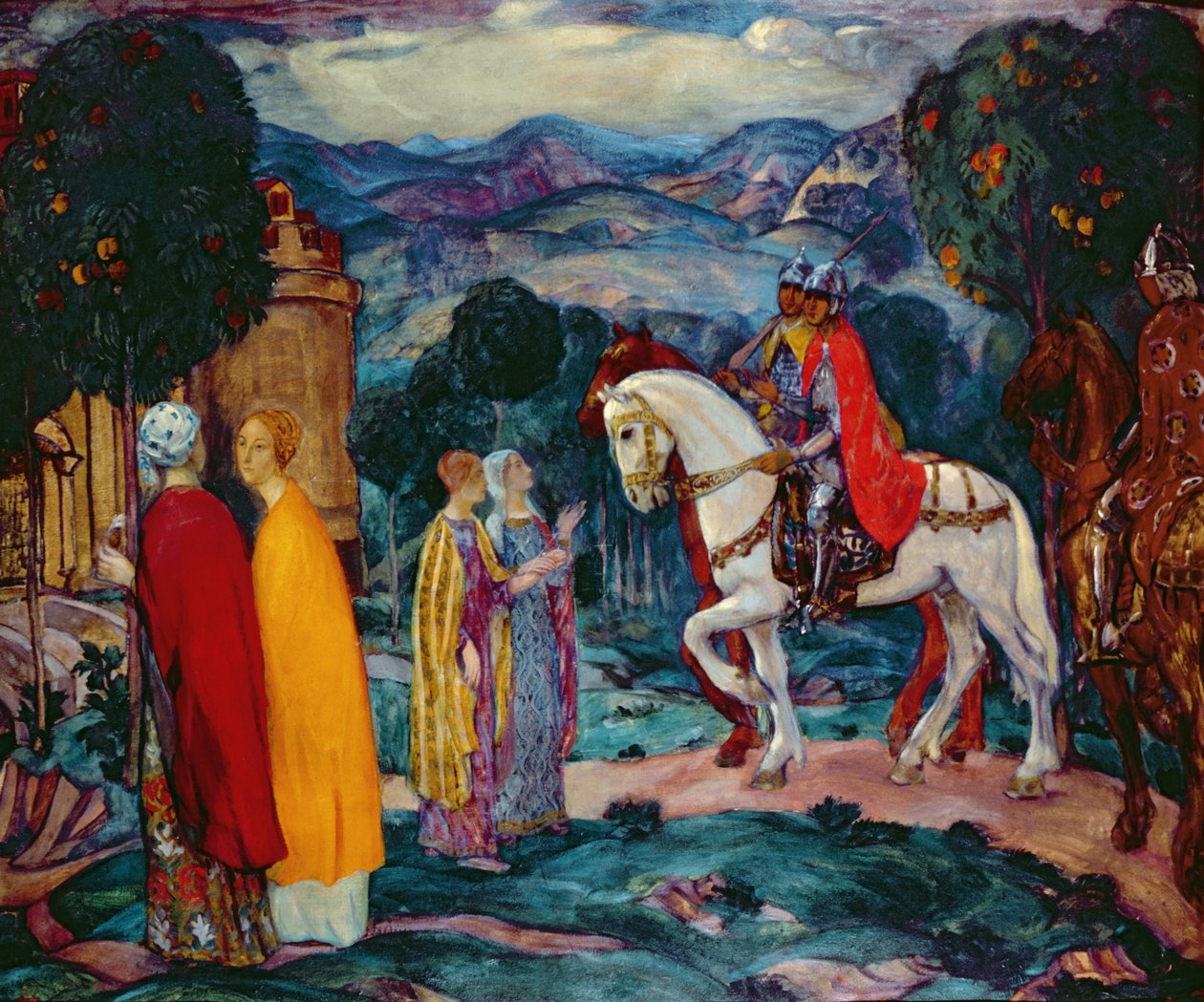 Setkání, 1913 (olej na kartonu) od Pavel Semenovich Naumov