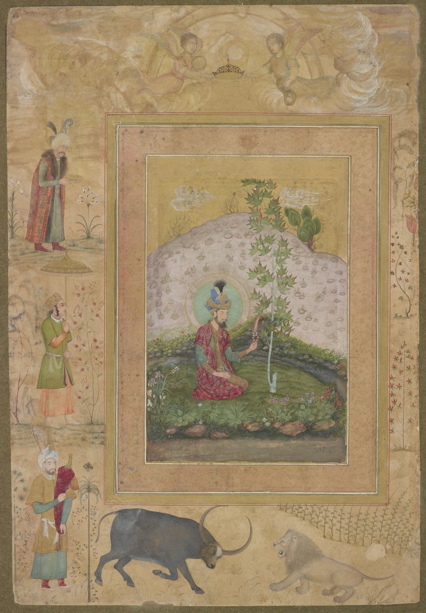 Humayun sedí v krajině, z pozdního alba Shah Jahan, samostatné folio alba, kolem roku 1650 od Payag