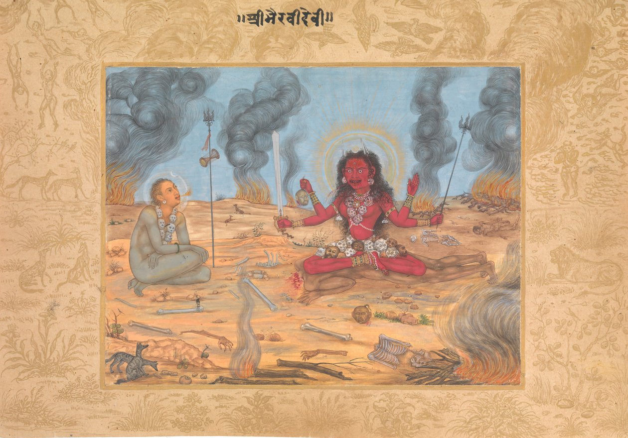 Bohyně Bhairavi Devi se Shivou, Ka. 1630-35. od Payag.